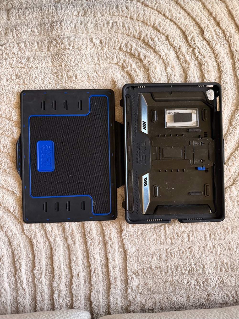 Rugged Black and Blue Tablet Case with Built-In Stand